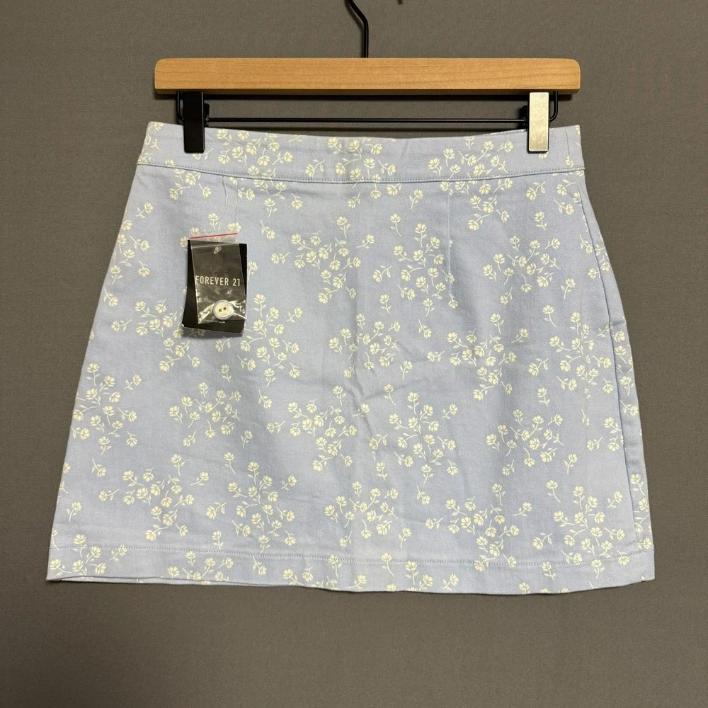 Forever 21 Blue‎ Floral Button Front Mini Skirt Size M Cottagecore Coquette NWT